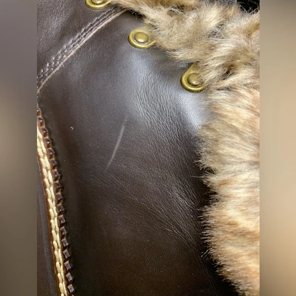 LANDSEND Women’s Leather Faux Fur Cuff Booties, Side Zip, **Minor Cosmetic Flaws